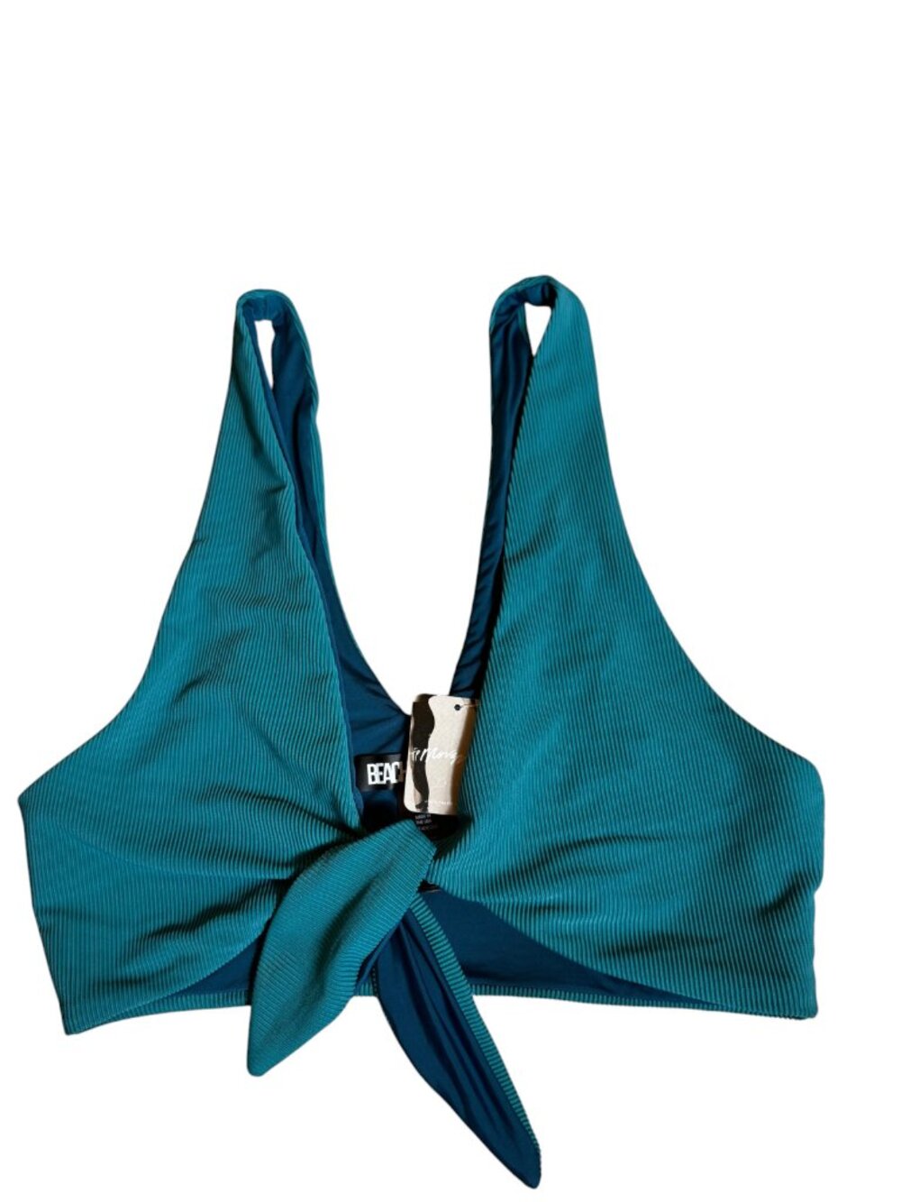 NWT Free People x Beach Riot Dallas Teal Ribbed Tie-Front Bikini Top Large